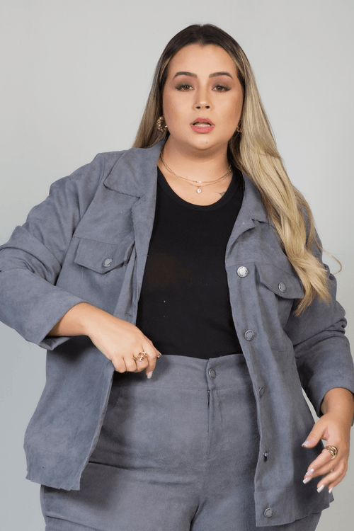 Jaqueta London Cotele Veludo Plus Size CINZA