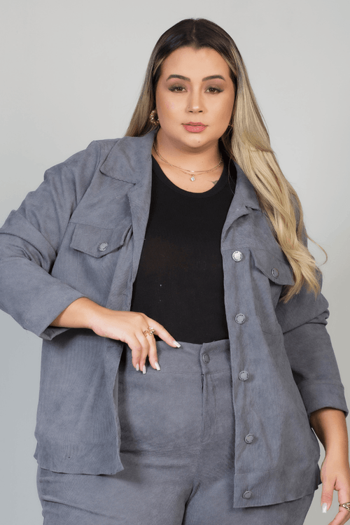 Jaqueta London Cotele Veludo Plus Size CINZA