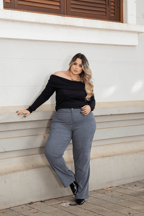 Calça London Cotele Veludo Plus Size CINZA