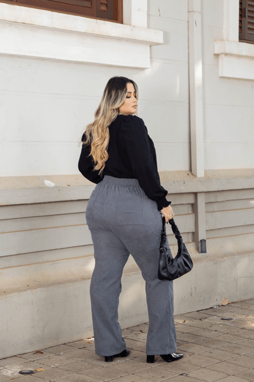 Calça London Cotele Veludo Plus Size CINZA