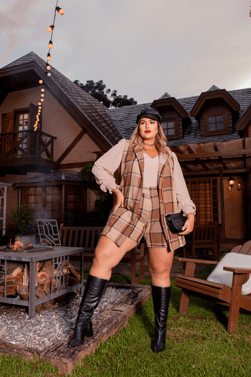Shorts Flanelado Soho Plus Size MARROM