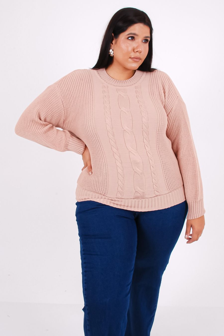 Blusa em tricô com tranças na frente rose
