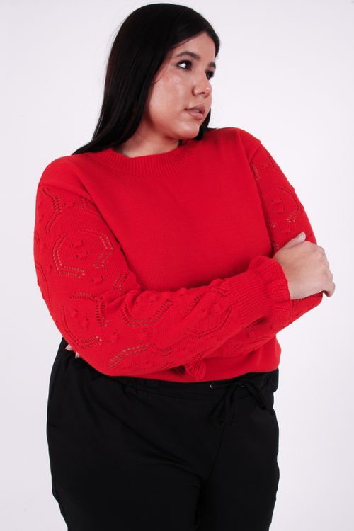 Blusa em tricô com textura na manga longa vermelho