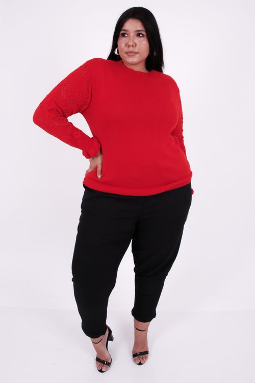 Blusa em tricô com textura na manga longa vermelho