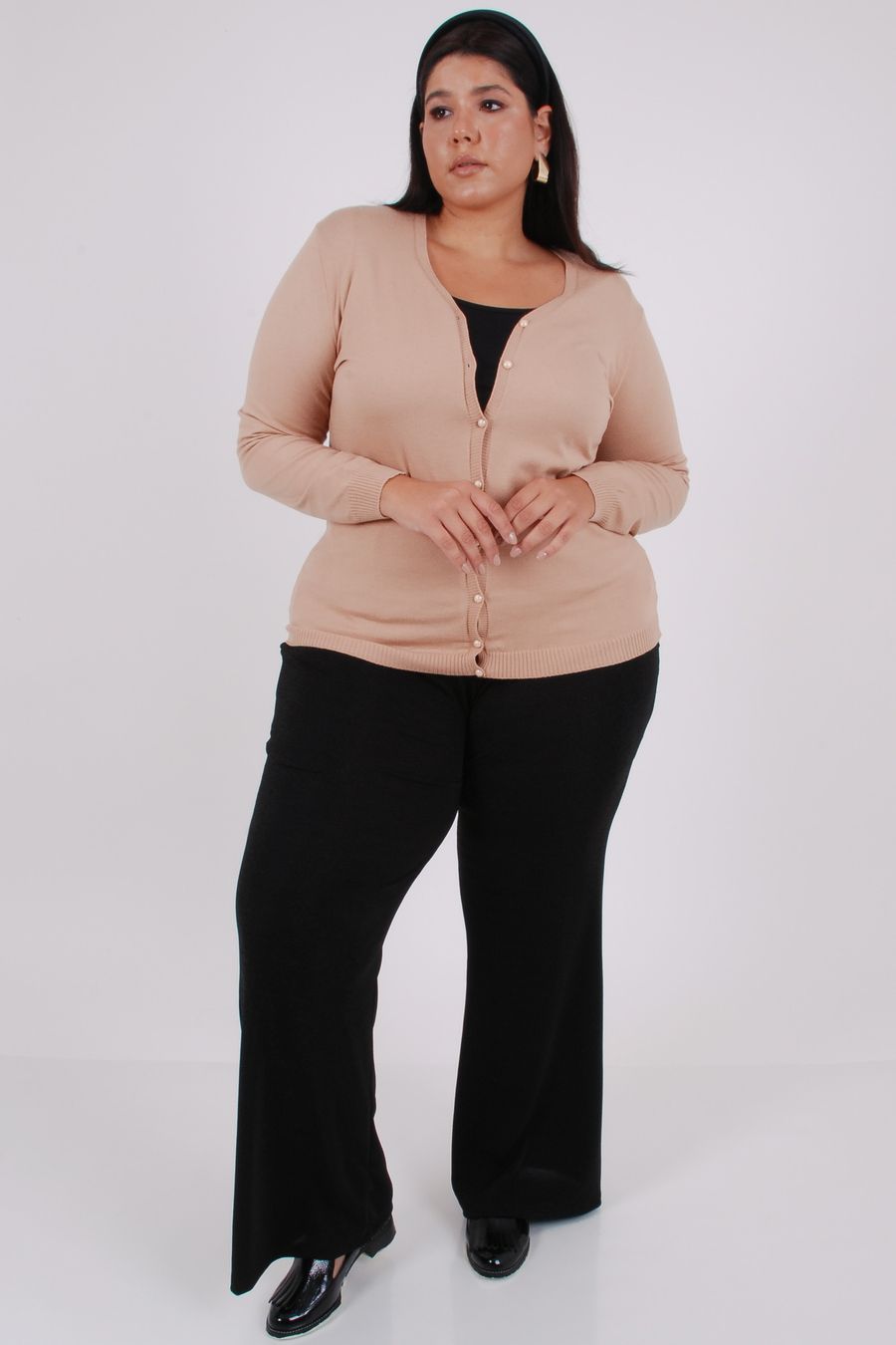 Cardigan liso em tricô rose