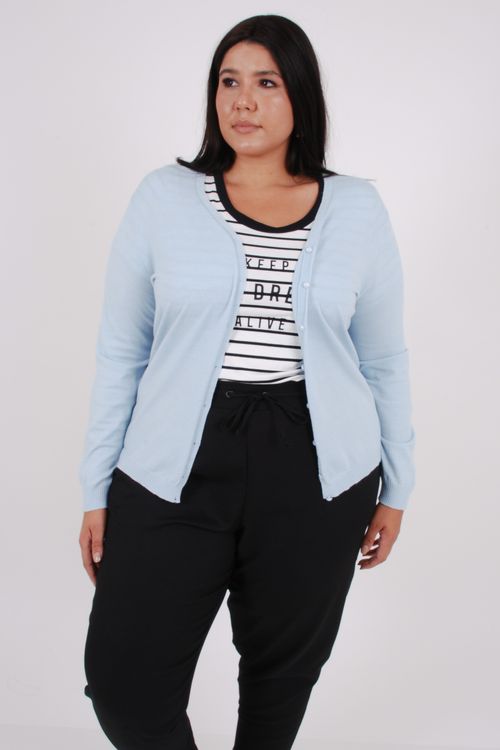 Cardigan liso em tricô azul