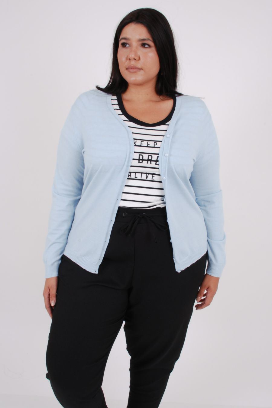 Cardigan liso em tricô azul