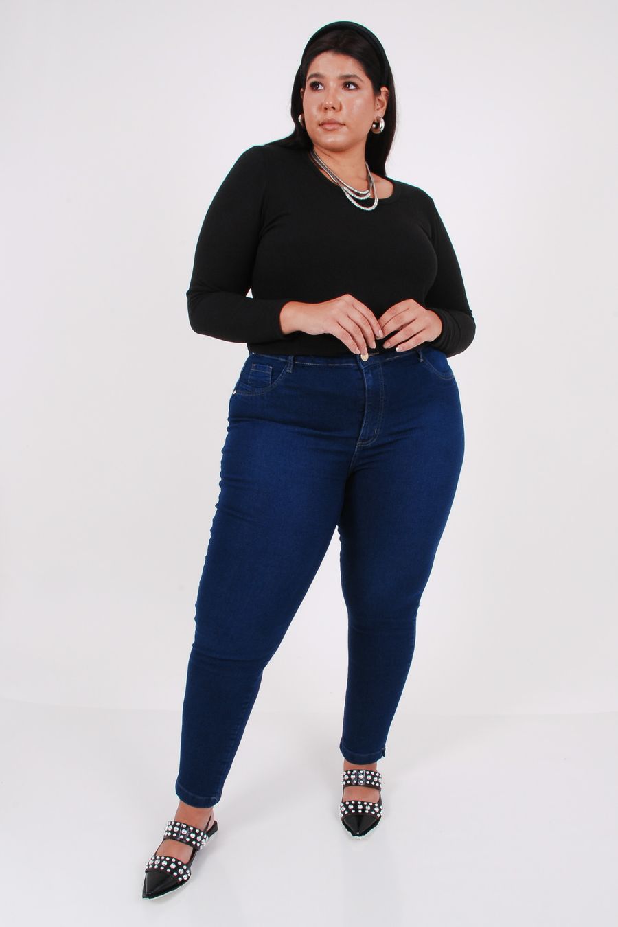 Blusa manga longa malha tricô preto