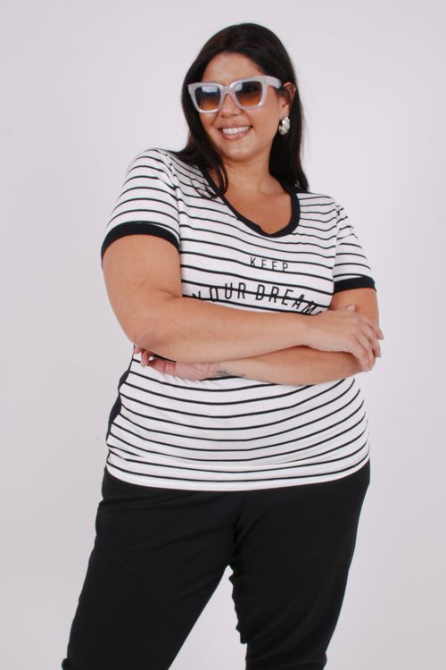 Blusa em malha listrada com estampa na frente branco