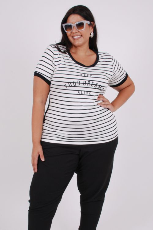 Blusa em malha listrada com estampa na frente branco
