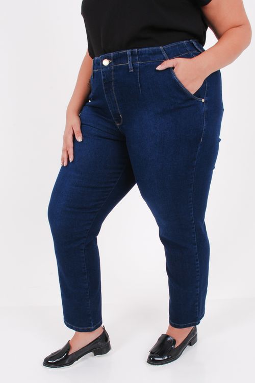 Calça reta jeans amanciado pences jeans blue