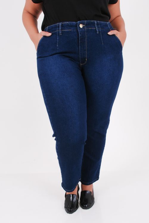 Calça reta jeans amanciado pences jeans blue