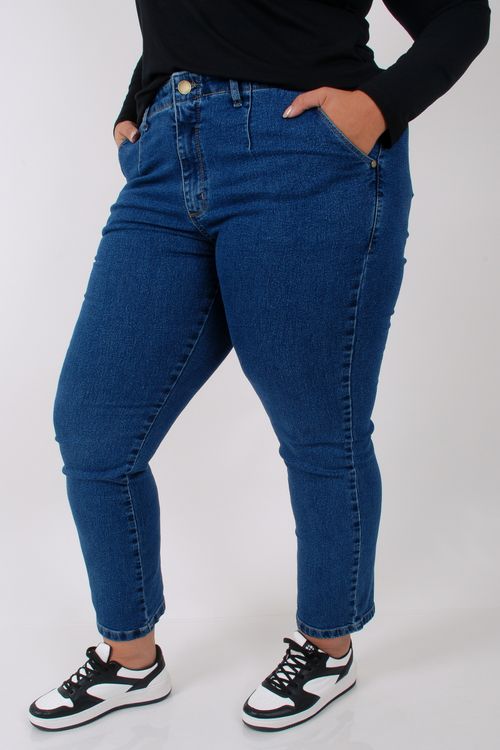 calça reta pences jeans com elastano azul
