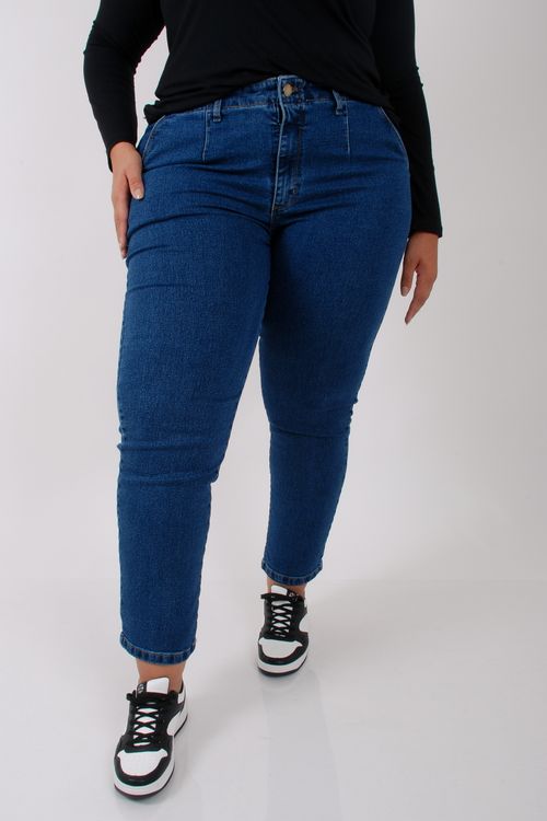 calça reta pences jeans com elastano azul