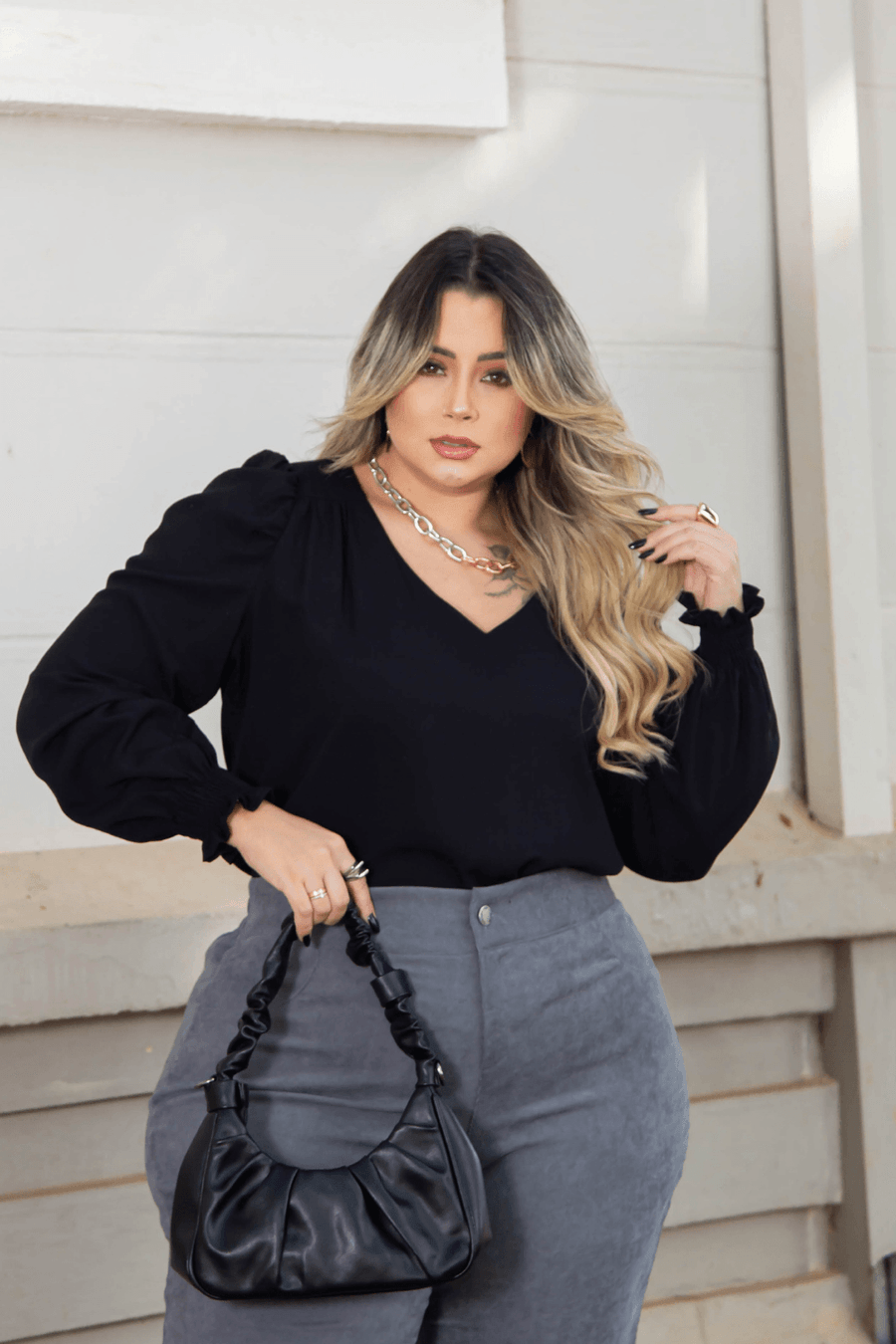 Blusa Viscolinho Andréa Plus Size PRETO