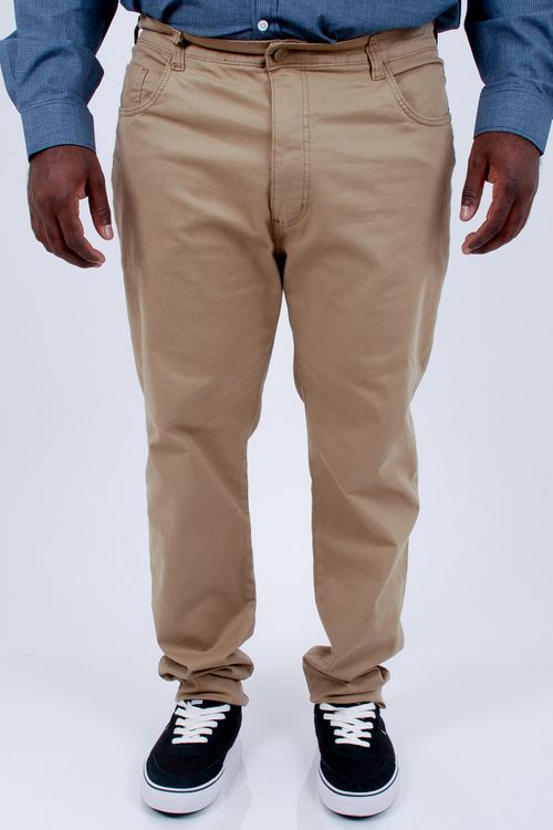 Calça skinny sarja plus size bege