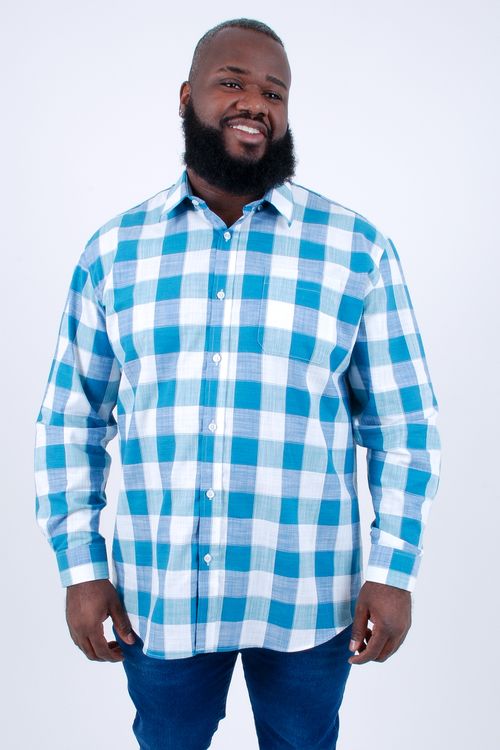 Camisa manga longa xadrez masculina azul