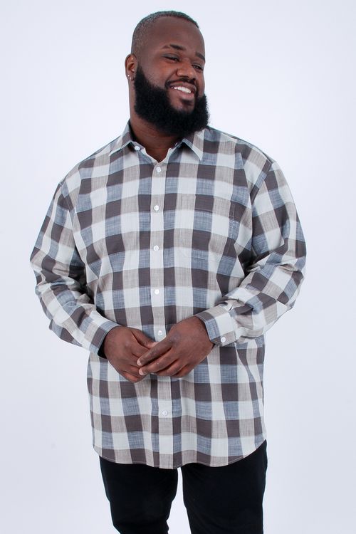 Camisa manga longa xadrez masculina marrom