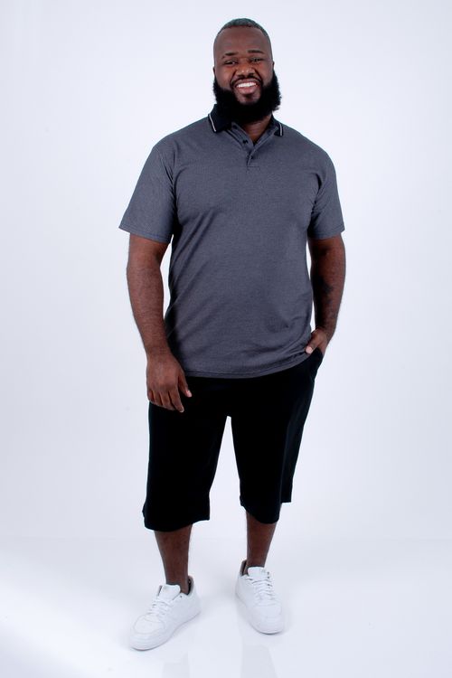 Polo manga curta em malha texturizada preto
