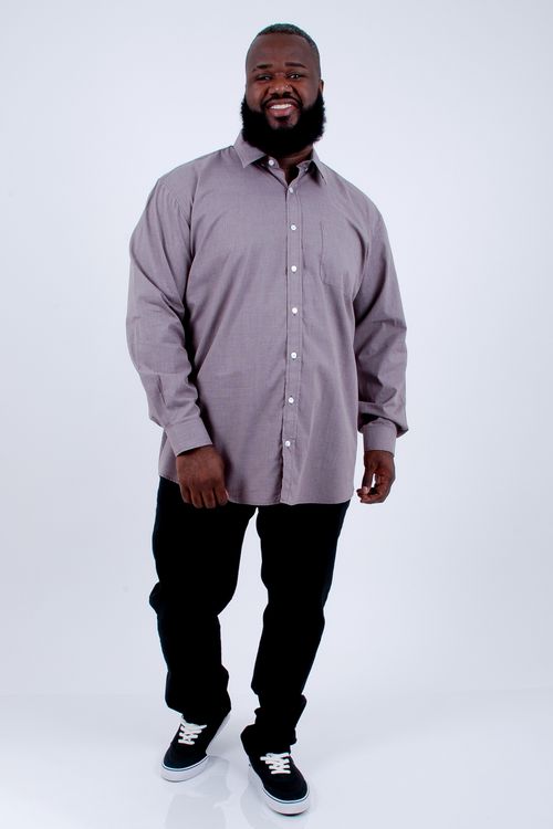 Camisa tricoline xadrez fio tinto manga longa marrom