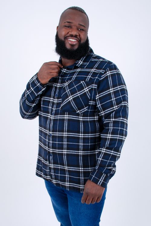 Camisa manga longa masculina xadrez flanelada azul marinho