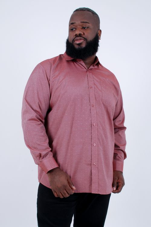 Camisa tricoline maquinetada com bolso manga longa  vinho
