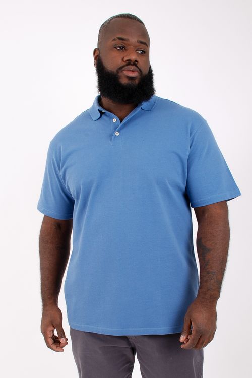 Camisa polo piquet básica masculina plus size azul