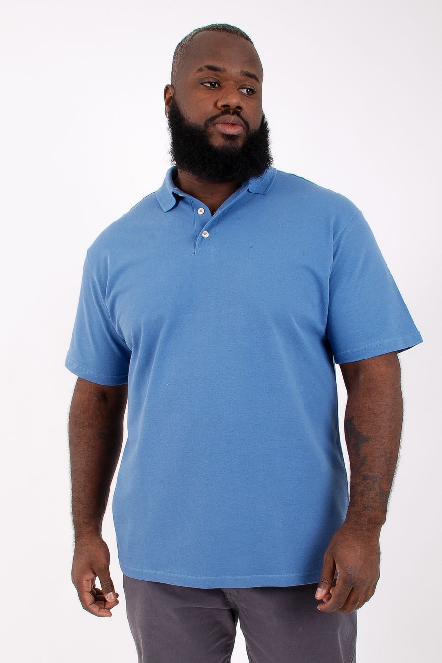 Camisa polo piquet masculina plus size azul