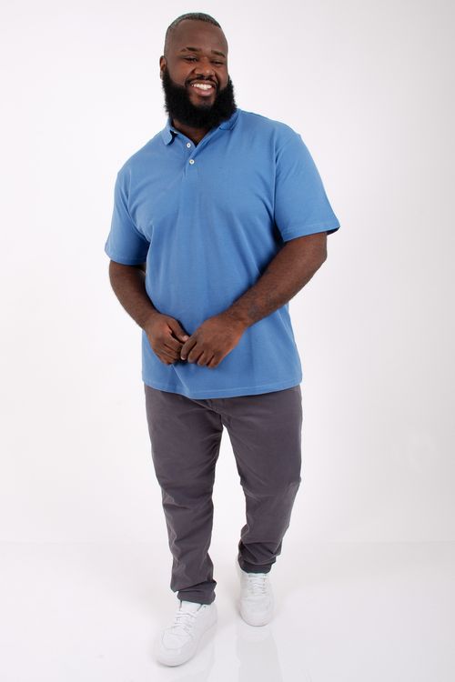 Camisa polo piquet básica masculina plus size azul