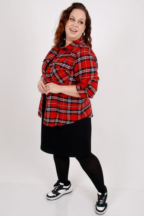 Camisa flanela xadrez feminina manga longa vermelho