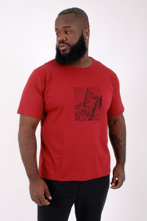 camiseta manga curta estampa frente paisagem vermelho
