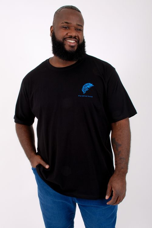 Camiseta manga curta estampa frente 'paradise' preto
