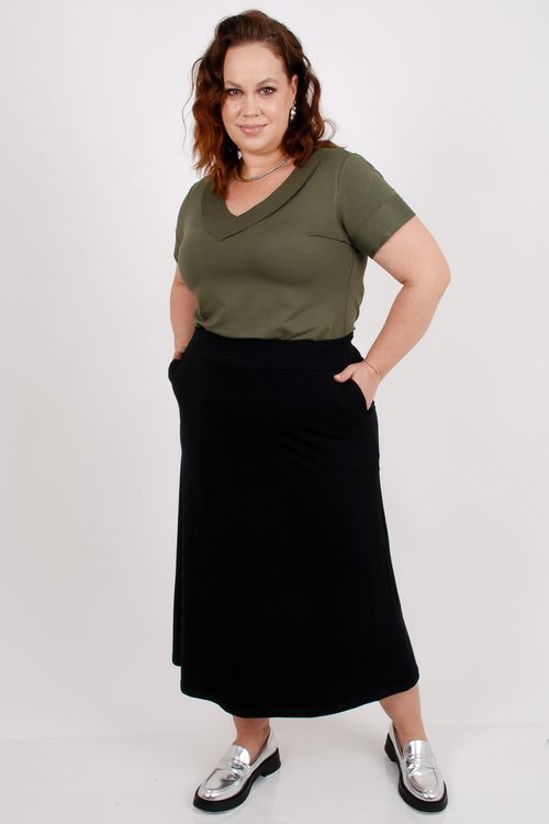Saia midi moletinho feminina preto