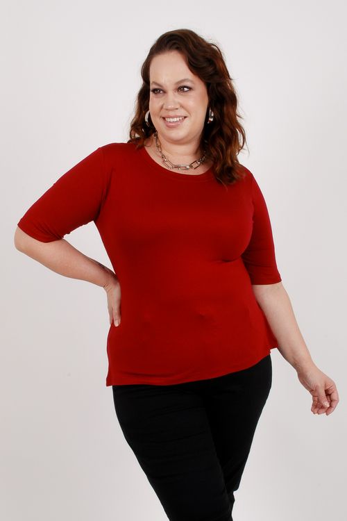 Blusa malha viscose lisa com manga vinho