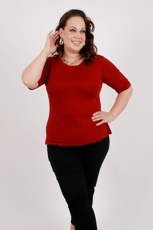 Blusa malha viscose lisa com manga vinho