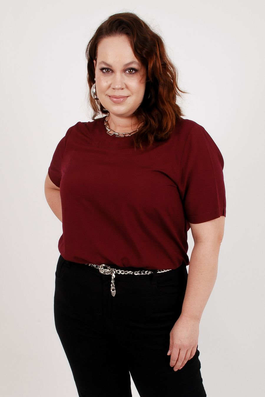 Blusa viscose manga curta feminina vinho