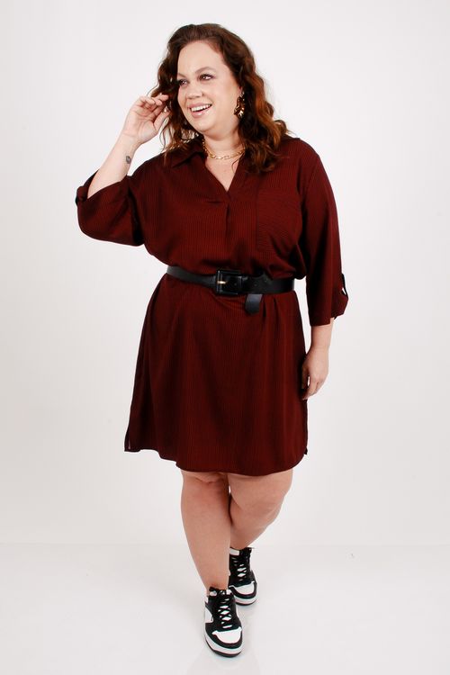Vestido viscose estampada com gola vinho