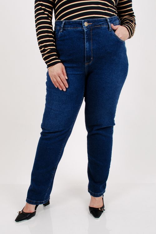 Calça reta jeans algodão elastano feminina  jeans blue