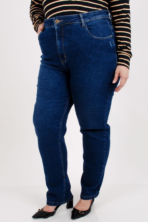 Calça reta jeans algodão elastano feminina  jeans blue