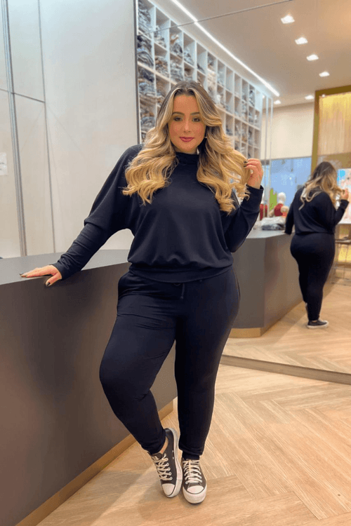 Conjunto Inverno Manga Morcego Plus Size PRETO