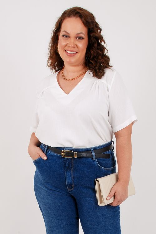 Blusa manga curta leve franzido off white
