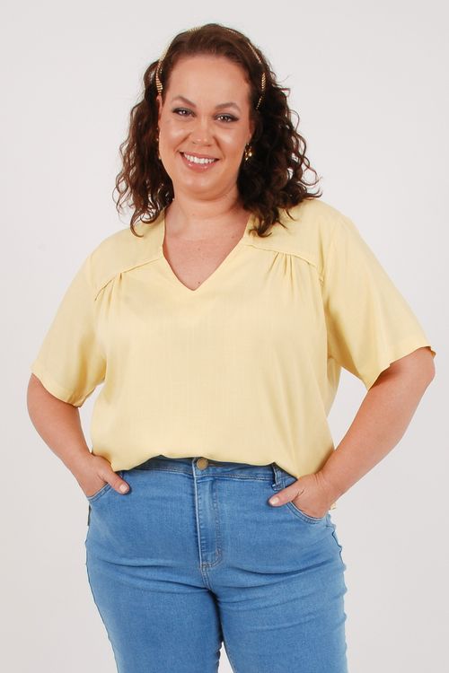 Blusa manga curta leve franzido amarelo