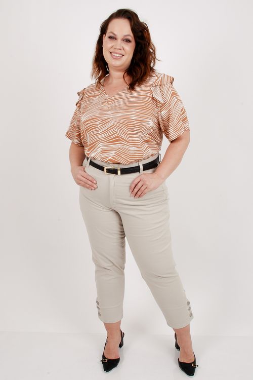 Blusa manga curta viscose estampada feminina bege