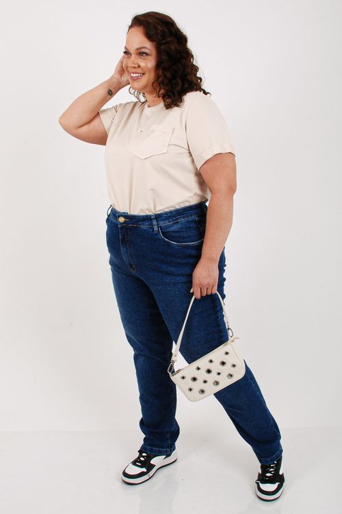 Blusa moletinho bolso e manga curta bege