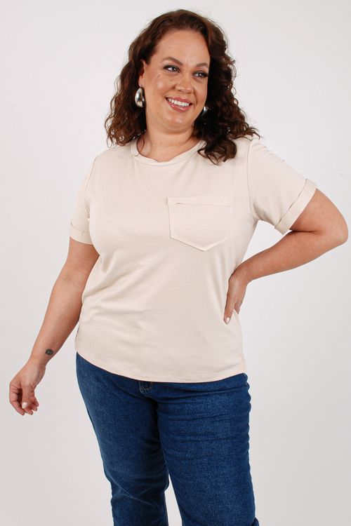 Blusa moletinho bolso e manga curta bege