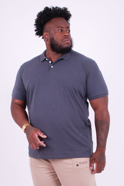 Camisa polo lisa básica plus size cinza chumbo