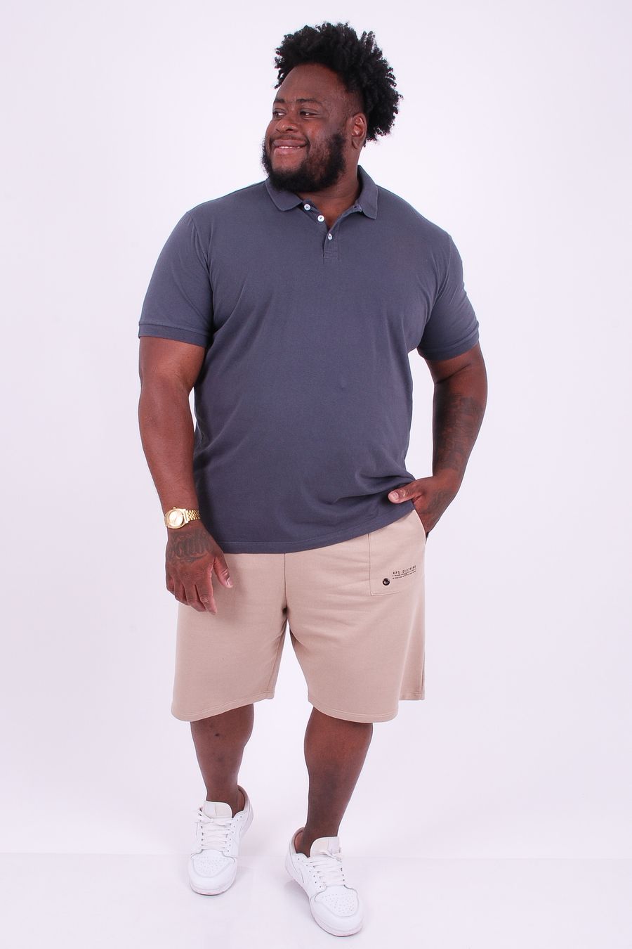 Camisa polo lisa  plus size cinza chumbo