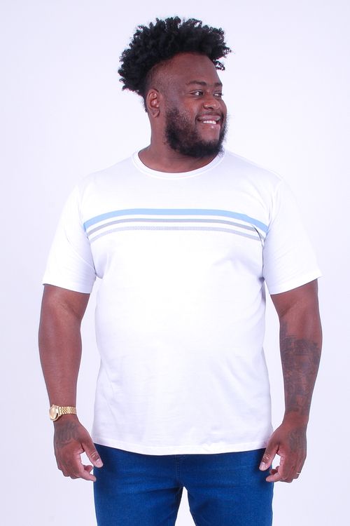 Camiseta meia malha manga curta com estampa listrada branco