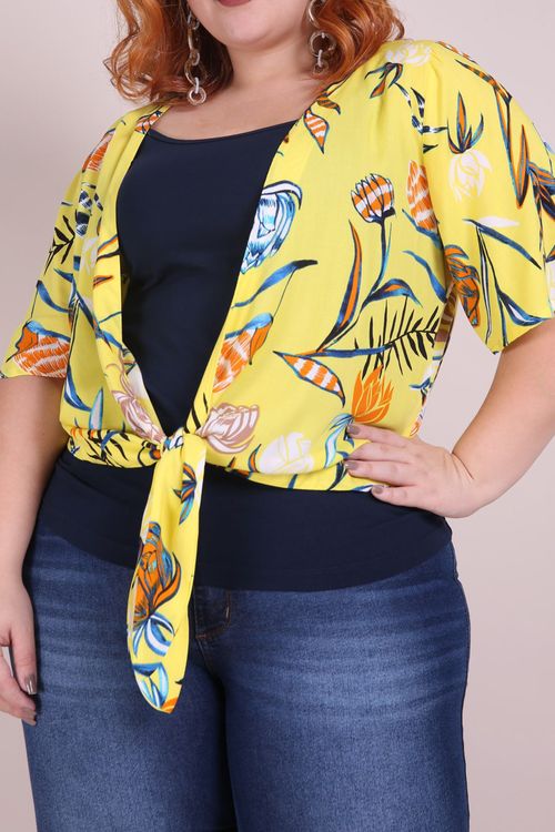 Colete estampado plus size amarelo