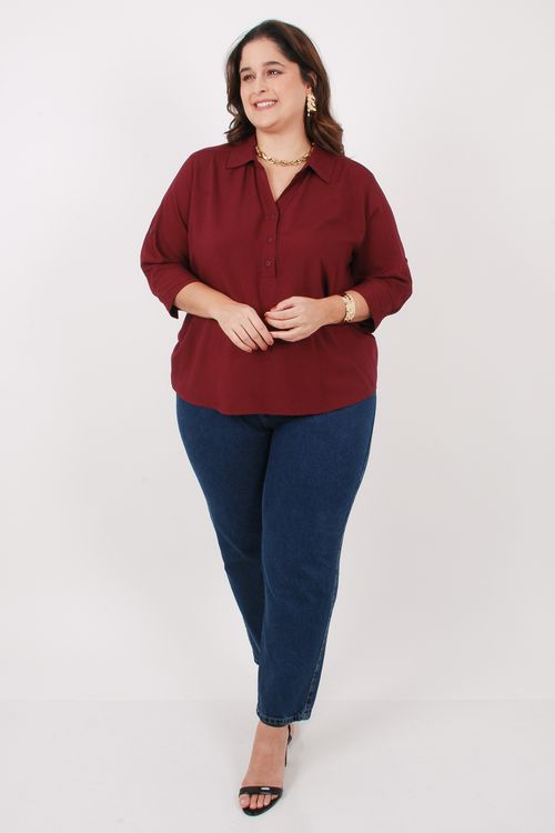 camisa viscose lisa meia vista vinho